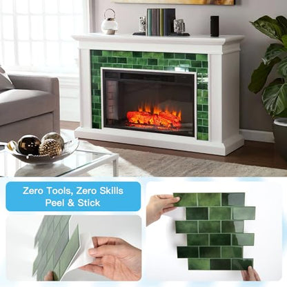 Art3d Peel and Stick Green Wall Tiles – 12"x12" Thicker Design Backsplash, Self-Adhesive Tile for Kitchen & Bathroom Renovation - color: Green