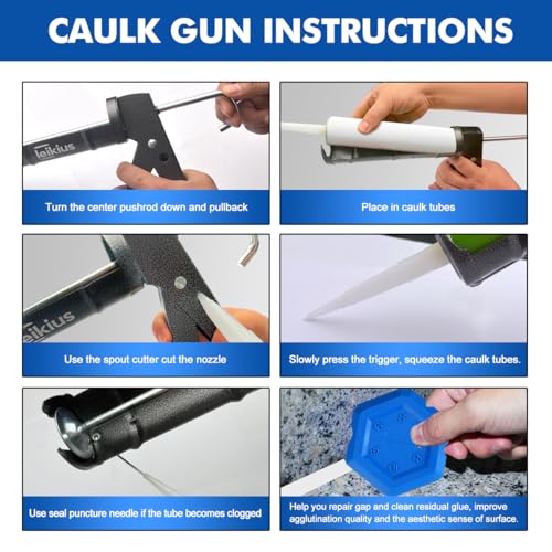 Caulk Gun,No-drip Silicone Caulking Gun, Caulking Tools Grout Scraper&Putty Knife For Kitchen Bathroom Sink Joint,With Gift Box Works 10 OZ Tubes Black-siliver