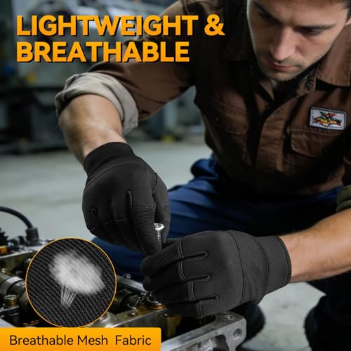 OZERO Work Gloves for Men Women: Mechanic Glove Touchscreen Firm Grip Dexterity Light Duty Gloves for Gardening Construction - size: Medium, style: Pack of 3