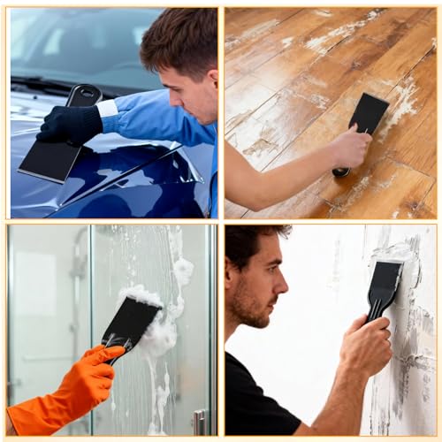6 Pcs Plastic Putty Knife, 2 Inch Black Putty Knife Scraper Flexible Putty Scraper Wall Scraper Plastic Paint Scraper Tool for Repairing Spackling Patching Plastering and Painting