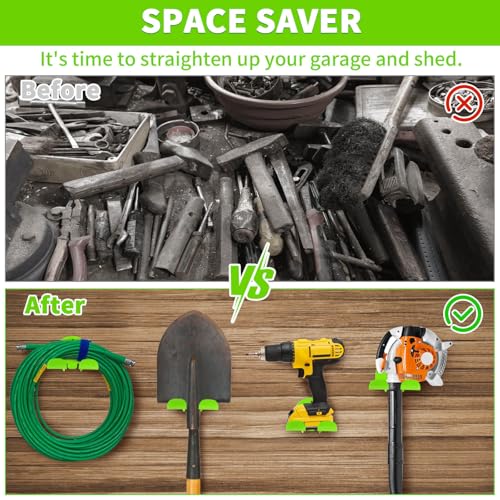 Upgraded Trimmer Rack Wall Mount - 8" Heavy Duty Weed Eater Hanger for Garage Wall, Garden Power Tool Holder Organizer Hooks for Grass Trimmer, Hedge Trimmer, Leaf Blower and Chainsaw, Green, 3 Pack - color: Green-3Pack