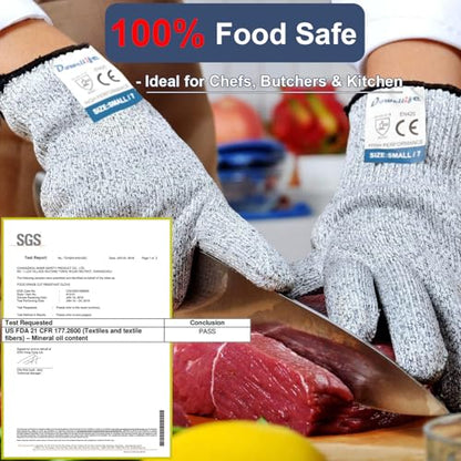 Dowellife Cut Resistant Gloves Food Grade Level 5 Protection, Safety Kitchen Cuts Gloves for Oyster Shucking, Fish Fillet Processing, Mandolin Slicing, Meat Cutting and Wood Carving. (Large-3 Pairs) - size: Large (Pack of 3), style: Original
