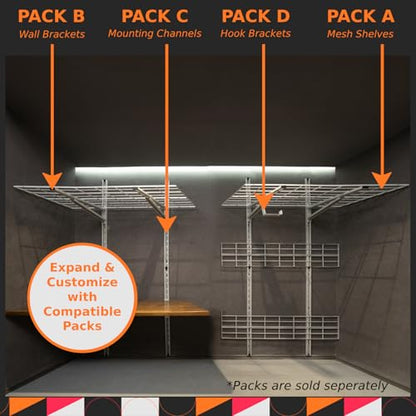Pack D Hook Brackets x4 – Heavy Duty Wall Hooks, Suits Modular Systems, Holds Ladders, Bikes, Tools, 4mm Steel Construction, Garage Storage Hooks