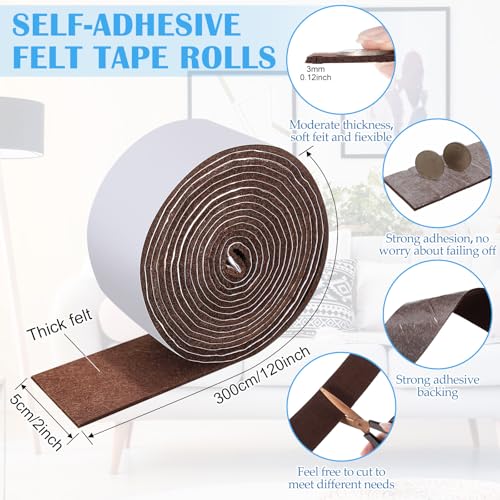 Zonon 4 Rolls 120 Inch Felt Strip with Adhesive Backing Felt Tapes Furniture Strip Rolls Self Stick Heavy Duty Polyester for Protecting Furniture and DIY Adhesive(Dark Brown,2 Inch) - color: Dark Brown, size: 2 Inch