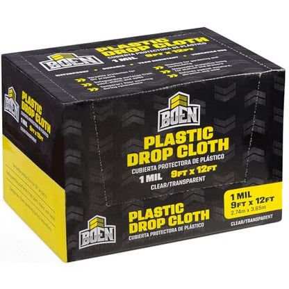BOEN 9x12 Clear Plastic Drop Cloth – 24-Pack 1 Mil Painters Plastic Sheeting Roll – Waterproof Disposable Tarp for Painting, Furniture, Dust Protection & Window Insulation – Contractor-Grade Bulk Case - size: 1 Mil - 24-Case