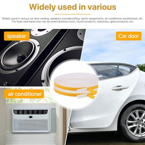 4 Rolls Weather Stripping for Doors, 1/4 Inch Wide X 1/16 Inch Thick Total 52 Feet Long Adhesive Soundproof Foam Seal Tape for Windows(13ft x 4 Rolls) - size: 1/4" (W) x 1/16" (T) x 52' (L)