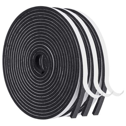 MAGZO Weather Stripping Door Seal, 1/4 Inch Wide X 1/8 Inch Thick Adhesive Foam Tape Soundproof Weatherstripping for Windows, 3 Rolls Total 50FT Black - size: 1/4in * 1/8in * 50FT