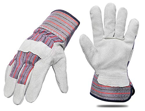 G & F Products Cowhide Leather Work Gloves with Suede Finish Palm rubberized safety cuff, 5 Pairs - size: Large (Pack of 5), style: Safety Cuff Regular Grade