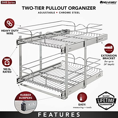 Rev-A-Shelf 2-Tier Kitchen Cabinet Pullout Shelf and Drawer Organizer Slide Out Pantry Storage Basket in Multiple Sizes, 18 x 22 In, 5WB2-1822CR-1 - size: 18" W x 22"D, style: Two Tier