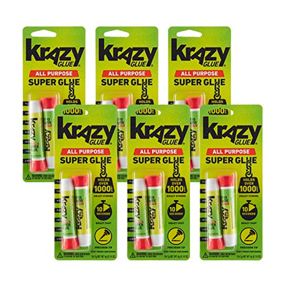 Krazy Glue KG58548R All-Purpose 0.07 Oz Super Glue Tube 2 Pack; Great for Everyday Household Repairs; Forms an Extra-Strong Bond on Wood, Rubber, Glass, Metal, Plastic and Ceramic 12 Pack - size: 12 Count
