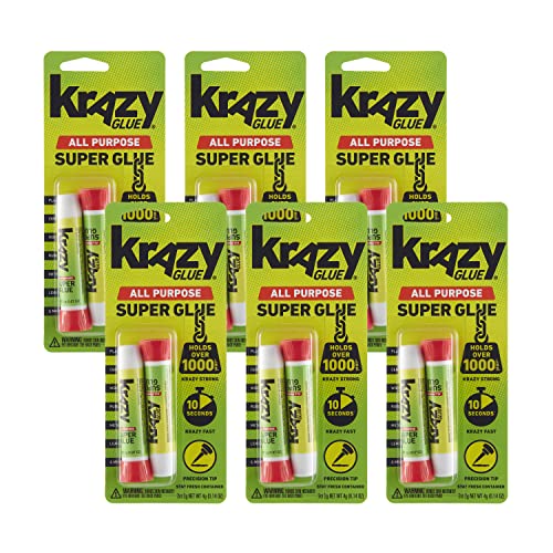 Krazy Glue KG58548R All-Purpose 0.07 Oz Super Glue Tube 2 Pack; Great for Everyday Household Repairs; Forms an Extra-Strong Bond on Wood, Rubber, Glass, Metal, Plastic and Ceramic 12 Pack - size: 12 Count