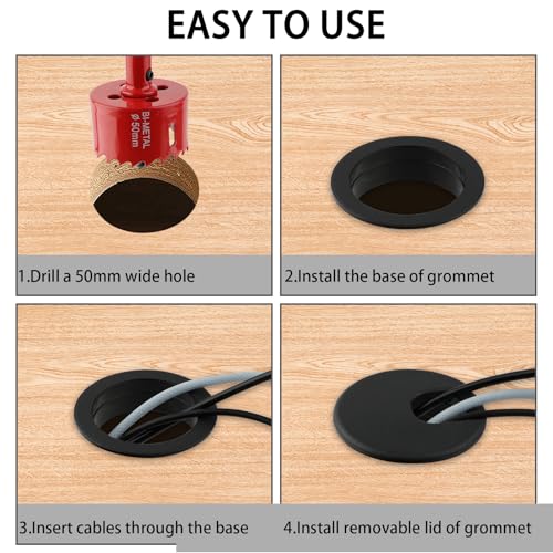 2 Inch(50mm) Desk Grommet, 13 Pieces Wire Grommet, Desk Hole Cover for Cables with Hole Saw,Plastic Cable Cord Wire Hole Cover for Desk, Table,Cabinet,Countertop and Other Furniture(Black) - size: 2in/50mm Black-u