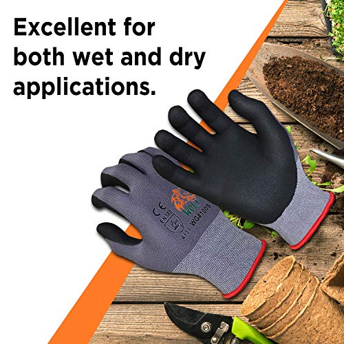 WOLF Ultra-Thin Nitrile Foam Palm Coated Glove with Tacky Dot Grip, Multi Purpose - size: Extra Large (Pack of 12), style: 15-gauge No Dots