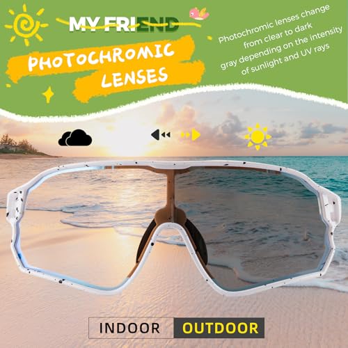 ROCKBROS Photochromic Sports Kids Sunglasses For Boys Girls Children Youth MTB Biking Sunglasses for Kids Ages 8 to 14 - color: Yellow