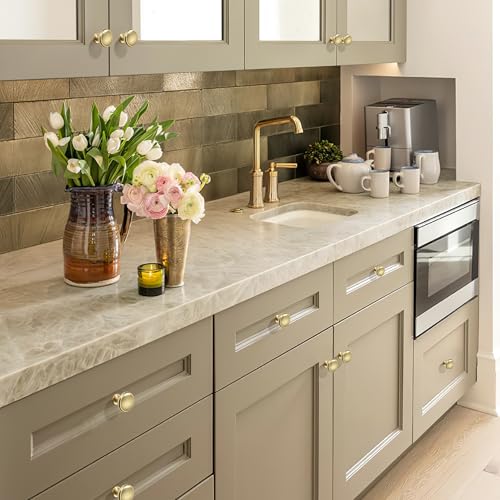 5 Pack Brushed Brass Cabinet Knobs Drawer Knob Kitchen Hardware - Single Hole Brushed Gold Cabinet Knobs Kitchen Cabinet Pulls for Closet Wardrobe Dresser Cupboard - color: Brushed Brass
