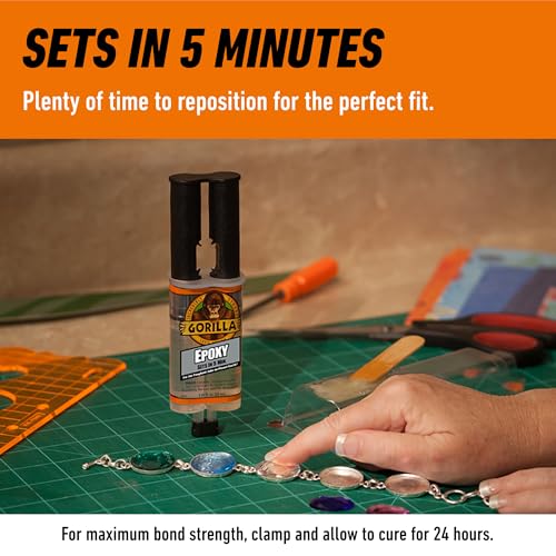 Gorilla 2 Part Epoxy (10 Pack), 5 Minute Set Syringe, 0.85 fl oz, Clear, Gap-Filling Adhesive for Metal, Wood, Ceramic, Glass and Plastics, Indoor & Outdoor Repairs - size: 10 - Pack