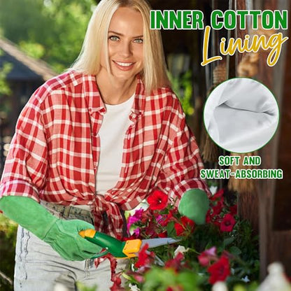 HANDLANDY Leather Gardening Gloves, Thorn Proof Long Gauntlet Heavy Duty Garden Gloves, Elbow Length Rose Pruning Weeding Yard Glove (Small, Green) - color: Green, size: Small (Pack of 1)
