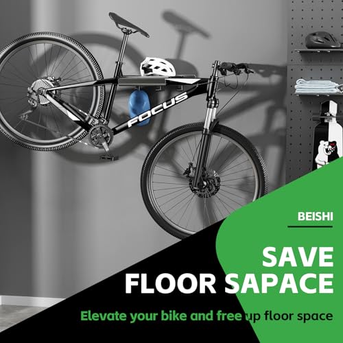 Bike Wall Mount Rack Indoor Bike Storage Garage Bike Rack Wall Mount with Shelf and Hooks Store Your Helmet and Shoes for a Single Road, Mountain or Other Bicycle (Universal Bicycle,16" Stud) - size: Large Size,16" Stud
