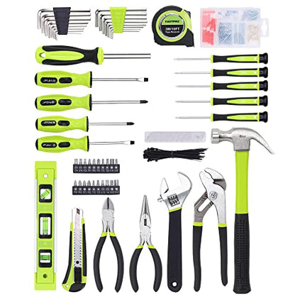 FASTPRO 215-Piece Home Repairing Tool Set with 12-Inch Wide Mouth Open Storage Bag, Household Hand Tool Kit, Green - color: Green
