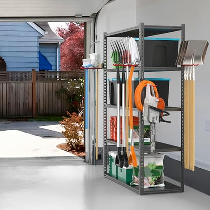 TORACK Garden Tool Organizer Wall Mount, Garage Folding Chair Storage Rack, Tools Rack for Shovels, Rakes, Broom, Ladders, Hooks for Keyhole Style Shelving Unit - style: 4 panels with 10 hooks