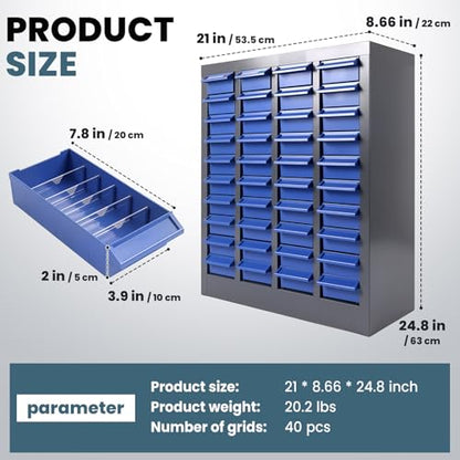 40 Drawer Nut and Bolt Organizer Cabinet, Small Parts Storage Cabinet Bolt Bin with Dividers & Labels, 21"X 9"X 25" Steel Frame Tool Organizer Parts Cabinet for Garage Hardware & Screw Storage - size: 40-Drawer