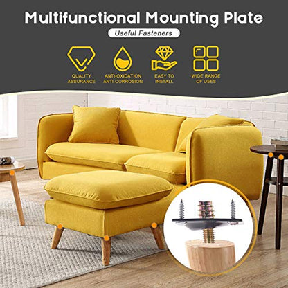 8 Sets M8 Furniture Leg Mounting Plates, 5/16" Heavy Duty Flat and Angled Leg Attachment Plates Kit with T-Plate Hanger Bolts Screws for Strengthen Sofas Couches Seat