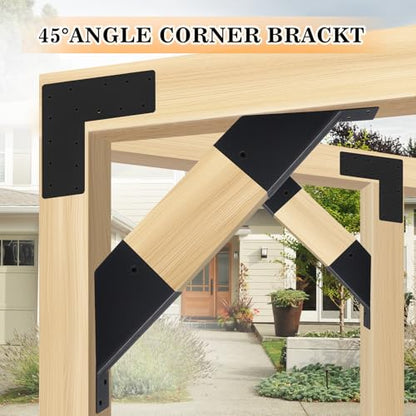 4 Pcs Pergola Brackets, 45-Degree Angle Bracket. Specially for Reinforcing Gazebos. Fits 2" x 4" Lumber. with Drainage Holes. Build a Stable Pergola Easily.