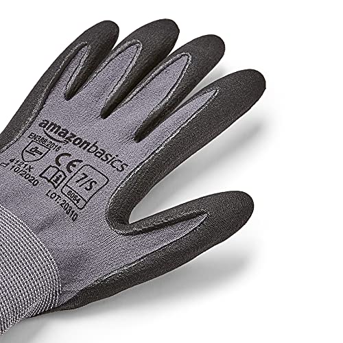 Amazon Basics Micro-Foam Nitrile Coated Safety Work Gloves, Nylon Liner Fiber, Touch Screen Compatible, Grey, Size 7 (S), 6-Pack - size: Small (Pack of 6)