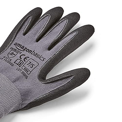 Amazon Basics Micro-Foam Nitrile Coated Safety Work Gloves, Nylon Liner Fiber, Touch Screen Compatible, Grey, Size 7 (S), 6-Pack - size: Small (Pack of 6)