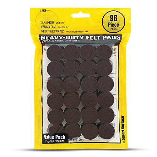 Smart Surface 8825 Heavy Duty Self Adhesive Furniture Felt Pads 1-Inch Round Brown 96-Piece Value Pack in Resealable Bag - color: Brown