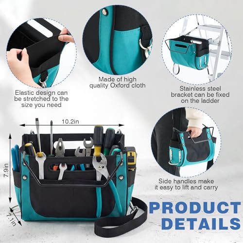 2 Pcs Ladder Tool Tray and Tool Bag Set for A-Frame Ladders (10–11.8”), Heavy Duty Platform for Painting, Repair & DIY