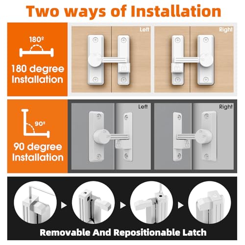 Barn Door Latch, 90/180 Degree Latch, Protect Privacy - Zinc Sliding Latches, Door Security Hardware for Bathrooms, Garages, Bedrooms, Fences, Cabinets (White-2) - color: White-2