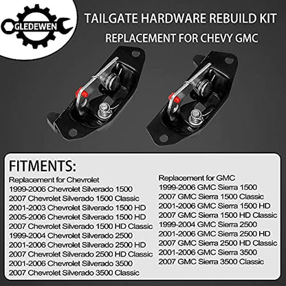 Tailgate Handle Latch Rebuild Kit, Compatible with 1999-2006 Chevy Silverado 1500 2500 3500, GMC Sierra, Replaces# 15997911 15921948 Rear Tail Gate Door Parts Gasket Bezel Lock Bolt Hinge Locking Set