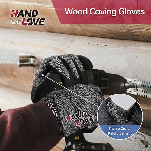 HandLove Cut Resistant Gloves – ANSI A9 Cut Proof Safety Work Gloves | Sandy Nitrile Anti-Slip, Touchscreen, Durable, PFAS Free | Wood Carving, Gardening, Glass Cutting, Car Repair – Black,1Pair,M - color: Black, size: Medium