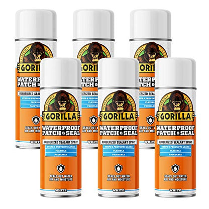 Gorilla Waterproofing Spray, Rubberized Sealant, White, 14 Ounce (Pack of 6) - Seals Out Water, Air, and Moisture - color: White, size: 6 - Pack
