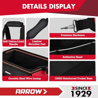 ARROW 14" Heavy Duty Tool Bag with Anti-Slip Feet, Tool Organizer Bag with Reflective Band, 840D Oxford Fabric, Multiple 11 Pockets, Soft Tool Bag for Men Women Electrician Mechanic Plumber HVAC - size: 14 Inch