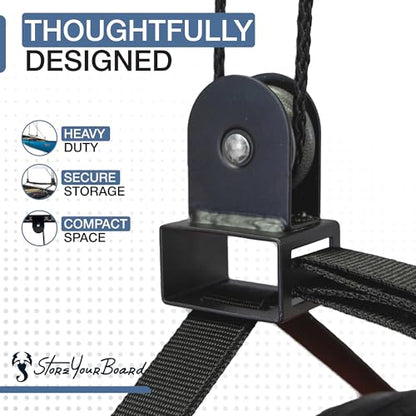 StoreYourBoard Ladder Storage Ceiling Pulley System, Garage Mount Hoist, Heavy Duty Hanging Organizer Holds 150 lbs - size: 8 Ft - 10 Ft Ceiling