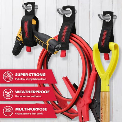 20 Pack Heavy Duty Garage Storage Hooks with Extension Cord Organizer, Solid Steel Wall Mount Hook Set with Anti-Slip Coating Utility J Hooks for Ladders,Bikes,Ropes,Broom,Garden,Yard and Power Tools - style: 20-Pack Hooks + 6 Straps