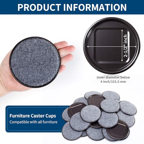 Ezprotekt 4" Round Carpet Bottom Furniture Caster Cups, 16 Pcs Reusable Furniture Coasters, Felt Furniture Sliders Pads to Protect Hardwood, Tile or Carpetd Floors from Scratches (Brown/Gray) - size: 4 inch