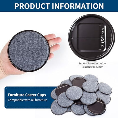 Ezprotekt 4" Round Carpet Bottom Furniture Caster Cups, 16 Pcs Reusable Furniture Coasters, Felt Furniture Sliders Pads to Protect Hardwood, Tile or Carpetd Floors from Scratches (Brown/Gray) - size: 4 inch