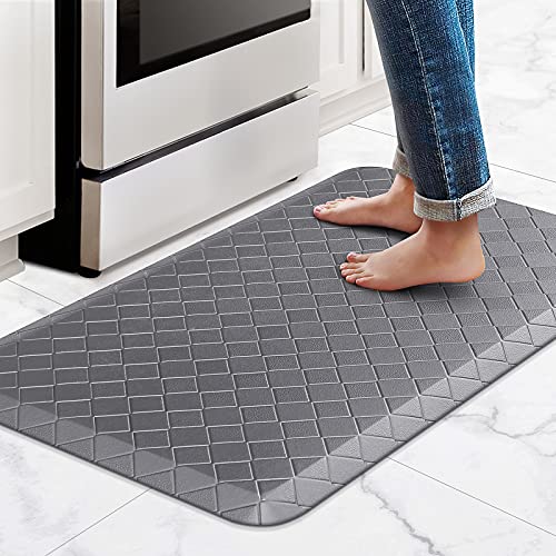 HappyTrends Kitchen Mat Cushioned Anti-Fatigue Kitchen Rug,17.3"x 28",Thick Waterproof Non-Slip Kitchen Mats and Rugs Heavy Duty Ergonomic Comfort Rug for Kitchen,Floor,Office,Sink,Laundry,Grey - color: Grey, size: 28"L x 17.3"W x 0.5"Th
