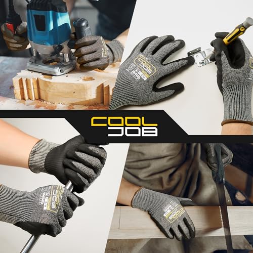 COOLJOB ANSI A7 Cut Resistant Gloves, Cut Proof Work Gloves with Grip, Touchscreen, for Men and Women, Used for Construction, Warehouse, Glass Handling, Wood Work, Grey XLarge, 1 Pairs - size: X-Large, style: A7 Pack of 1