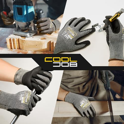 COOLJOB ANSI A7 Cut Resistant Gloves, Cut Proof Work Gloves with Grip, Touchscreen, for Men and Women, Used for Construction, Warehouse, Glass Handling, Wood Work, Grey Medium, 12 Pairs - size: Medium, style: A7 Pack of 12