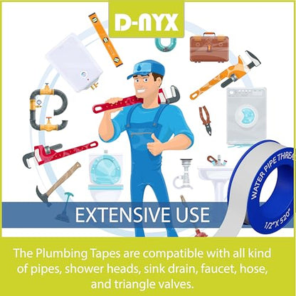 D-NYX 1, 4 or 5 Rolls 1/2 Inch(W) X 520 Inches(L) Teflon Plumbers Tape, Duct Sealant Tape for Shower Head, Plumbing Thread Tap, Water Pipe Sealing Plumbers PTFE Thread Seal (1 Pack) - size: 1 Pack