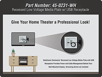 DATA COMM Electronics 45-0231-WH USB Recessed Media Outlet Box, In-Wall Cable Management, Duplex Receptacle,4.0 Amp Dual USB Ports, Large Cable Pass-Through, Design for Thin Mounts & TV, White - style: with Duplex Receptacle & 4.0 Amp Dual USB Ports