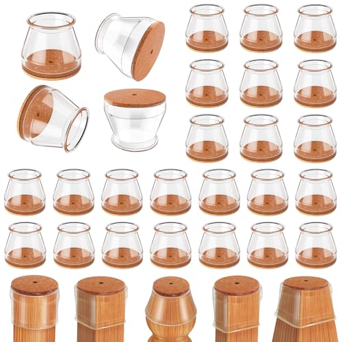Ansible 24 pcs Chair Leg Floor Protectors, Furniture Felt Pads Silicone Covers caps for Chairs,Chair Leg Protectors for Hardwood Floor (Fit Round Diameter 15/16" to 1-5/16") - color: Clear-24pcs, size: Universal S
