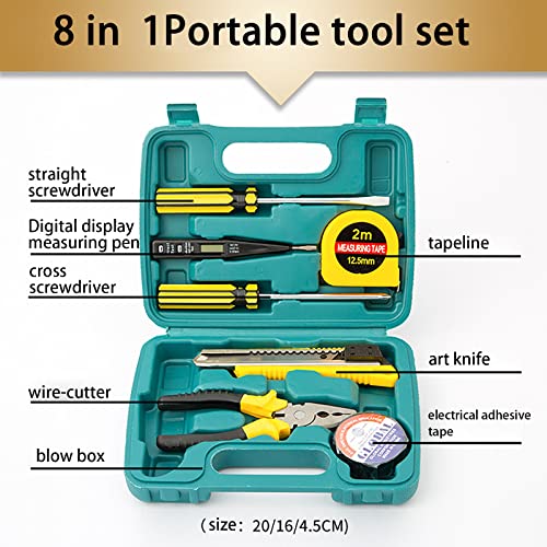 Household Hand Tool Set 8 Pcs, Auto Repair Tool Set with Storage Case, Household Repair Tool Kit for Daily Repair and Maintenance at Home Garage Office - color: Green-8