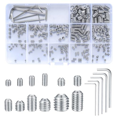 240 Pcs Set Screws Assortment Kit (M3, M4, M5, M6, M8) with Allen Keys–Durable Metric Cup Point 304 Stainless Steel for Bathroom Fixtures, Light Fixture Screws,Door Knobs, Faucets, Plumbing, and More - size: 12Size（240pcs Stainless Steel）