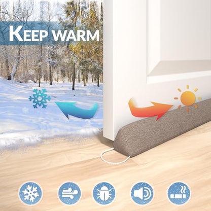 SYIPO Triangle Door Draft Stopper，35.4" Weighted Under Door Draft Blocker Bottom Door Seal Noise & Air，Interior Sound Proof Door Snake Draft Insulation Stopper | Warm in Winter & Cool in Summer，Gray