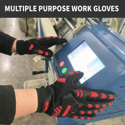 Work Gloves,Mechanics TPR Impact Glove,Anti-Vibration,Heavy Duty Impact Protection,Touchscreen Capable,Medium,Red+Black - color: Red+black, size: Medium